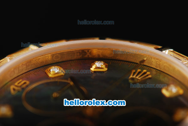 Rolex Daytona Swiss Valjoux 7750 Automatic Movement Full Gold with Diamond Bezel and Black MOP Dial-Diamond Markers - Click Image to Close